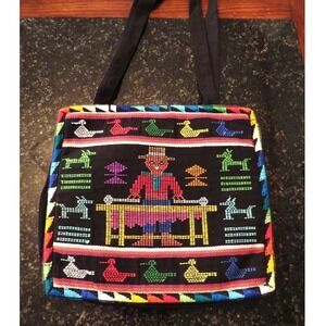Vintage Handmade Needlepoint Tapestry Tote Bag Southwestern Culture Artisan